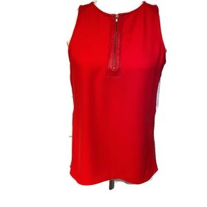 PARKER TOP RED LEATHER ACCENT TANK BLOUSE SLEEVELESS ZIP PLACKET Size S